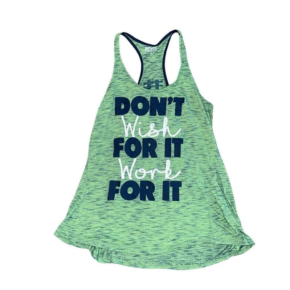 EVCR “Don’t Wish For It Work For It” Blue & Green Razor Back Athletic Tank Size